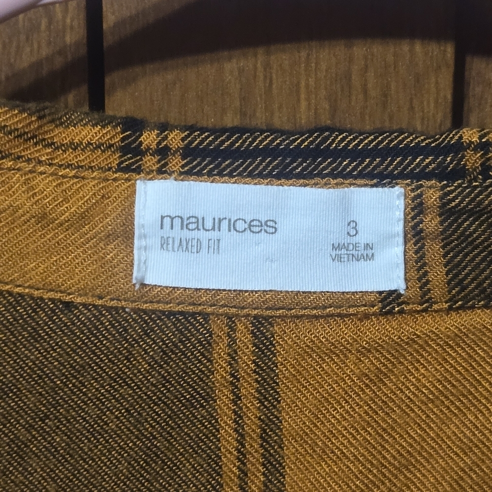Maurices Mustard and Black Plaid Shirt - Picture 3 of 4